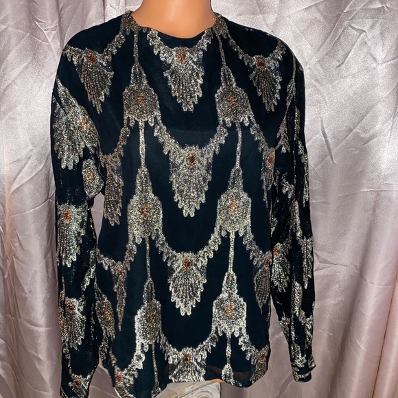 Vintage 60s Metallic steampunk Formal Evening Shirt Cocktail disco egirl Top~10 - Picture 4 of 10